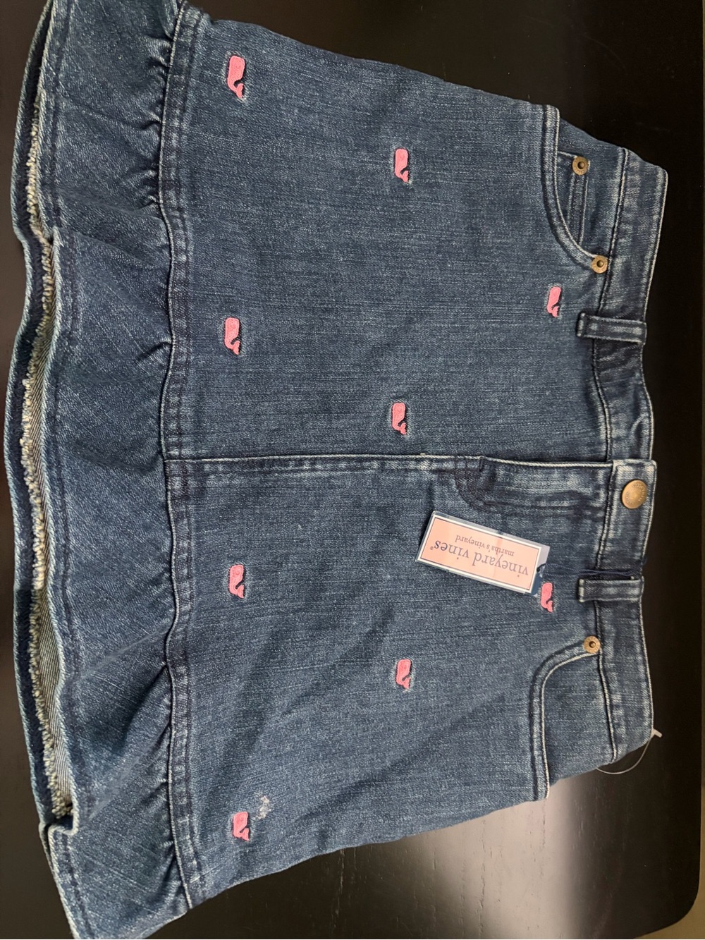 Vineyard Vines Denim Mini Skirt with Pink Whale Embroidery
